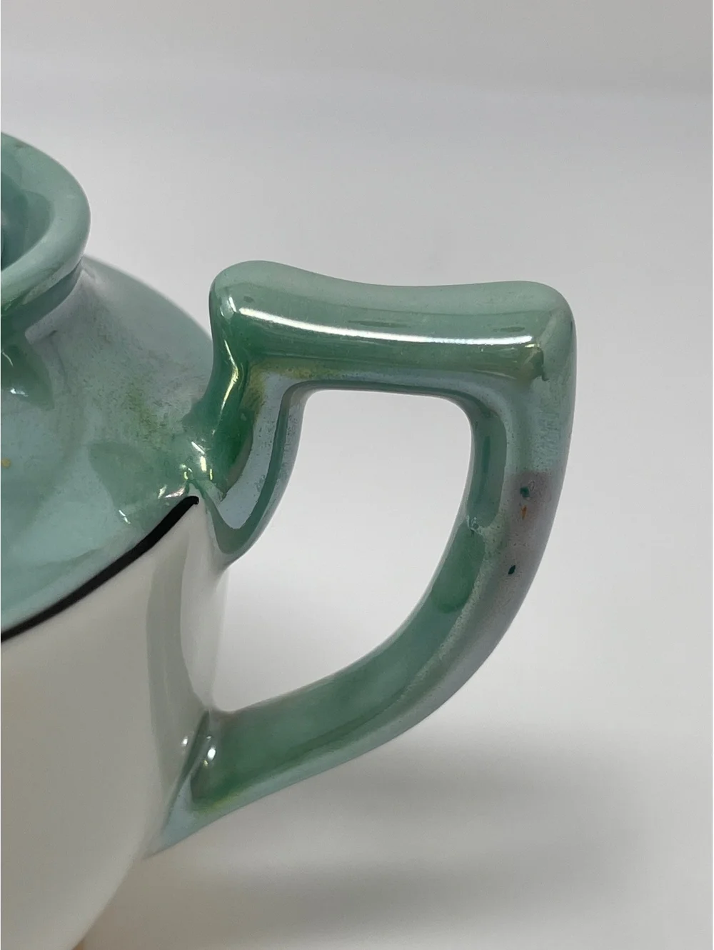 Vintage Lusterware Covered Sugar Bowl Hand Painted Floral Green Maple Ware Japan